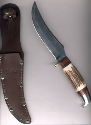 Linder 185115 Klassik Skinner Hirschhorngriff Kohlenstoffstahl blauer Karton, doppelvernhte Scheide, rar!