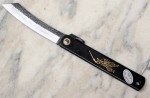 japanisches Higonokami Klappmesser mit schwarzem Griff und Samuraimotiv